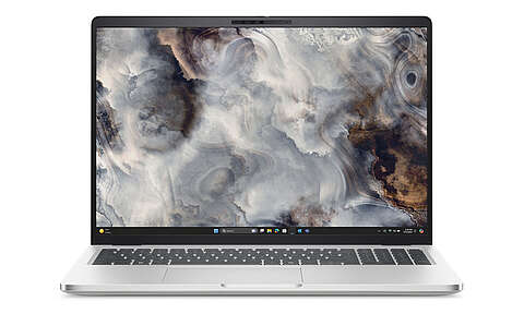 Auf einem Laptop-Bildschirm wird ein Desktop mit einem abstrakten Hintergrundbild und einem geöffneten AI Assistant-Chatfenster auf der rechten Seite angezeigt, das verschiedene Vorschläge und ein Textfeld für Benutzereingaben enthält.