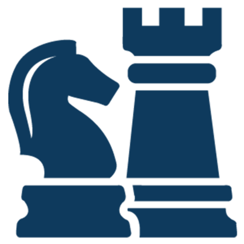 Schachfiguren Pferd und Turm in blauer Farbe